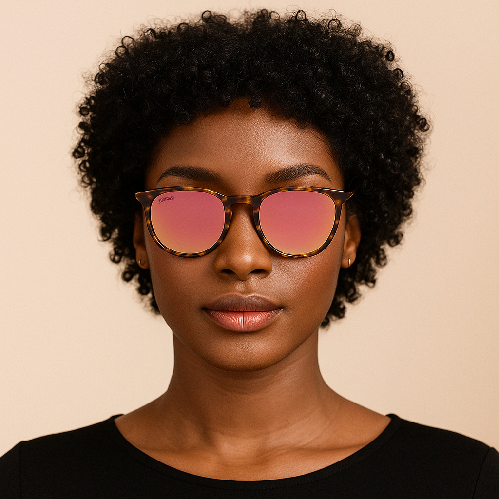 Amber Tortoise Sunglasses with Pink Mirror Lenses