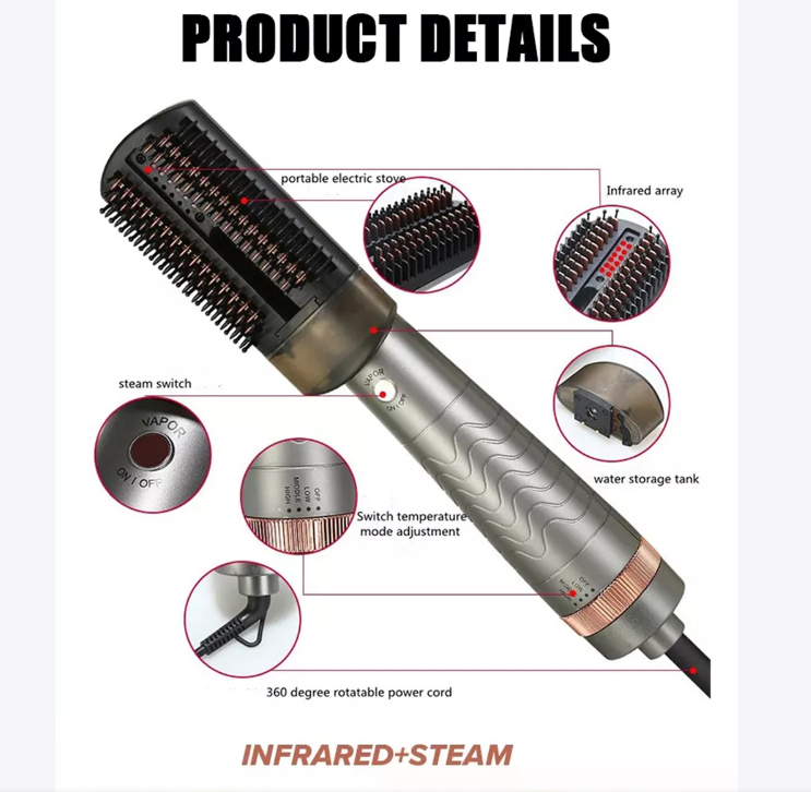 2 in 1 Hair Steamer Brush + Built Infrared for Hair Growth